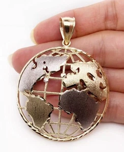 10K Two Tone Gold Round Globe Planet Earth World Map Pendant 2" 11.6 Grams - Picture 1 of 11