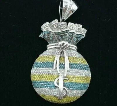 Colgante bolsa de dinero personalizada de corte redondo de 4 quilates enchapado en oro blanco de 14 quilates Foto 1 de 4