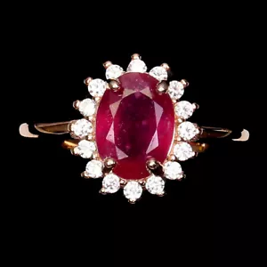 925 Sterling Silver Oval Ruby 8x6mm Simulated Cz Rose Gold Plate Ring 5 - Picture 1 of 10