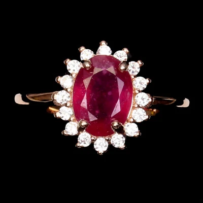 925 Sterling Silver Oval Ruby 8x6mm Simulated Cz Rose Gold Plate Ring 5 - Image 1 of 4