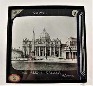 Antike Glas s/w Zauber Laterne Dia Peterskirche Rom  - Bild 1 von 3
