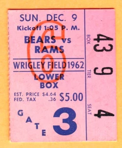 RARE 12/9/62 BEARS/RAMS FOOTBALL TICKET STUB - Picture 1 of 1