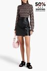 RRP€381 SANDRO Leather A-Line Skirt Size 3 L Black Lined Belted High Waist
