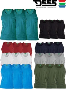 D555 Men's Pure Cotton Long Length 3 Pack Muscle Vests in 8 Colours Size M-XXL
