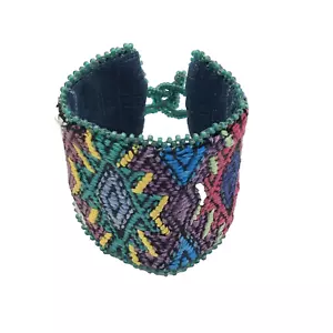 Mexican Guatemalan Bracelet Colorful Beaded & Wide Boho Hippie Chunky - Picture 1 of 6