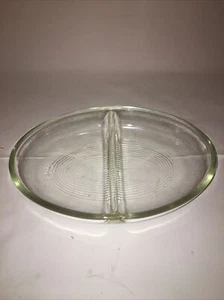 Vintage Clear Glasbake 558 Divided Baking Dish Serving Dish Ribbed Texture Oval - Picture 1 of 3