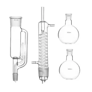 500ml 24/29 Glass Soxhlet Extractor Coil Graham Condenser Two Flat Bottom Flask - Picture 1 of 7