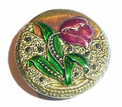 Pretty Metal Antique Reproduction Red Tulip Shank Button 1-1/4" - Red Tulip - Image 1 of 4