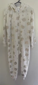 TCP Kids Girls 1-Piece Gold Cat & Stars Print Cozy Fleece Hooded PJs White XS 4 - Picture 1 of 6