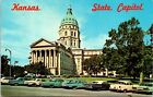Postcard State Capitol Building Old Cars Topeka Kansas B86