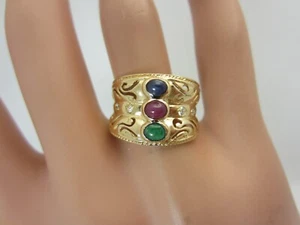 14k Yellow Gold Ruby Emerald Blue Sapphire and Diamond Ring 0.68 ct - Picture 1 of 13