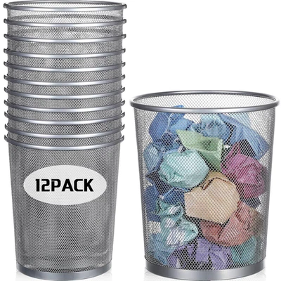 12 Pcs Metal Mesh Trash Can Wire Waste Paper Basket Trash Bin Garbage Can for Of - Image 1 of 4