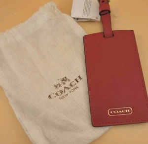 Coach Darcy Leather Luggage Tag Vermillion Red & Gold F67743 NWT - Picture 1 of 8