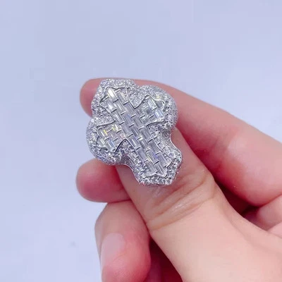 Anillo cruzado de moissanita natural corte baguette de 2,50 quilates de plata de ley 925 para hombre Foto 1 de 3