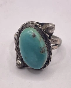 Sterling Silber Vintage alter natürlicher Türkis Ring (6,11 g)(7,5 RS) - Bild 1 von 4