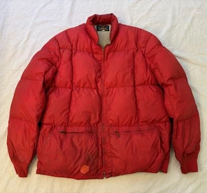 Bauer Down Jacket Vintage Kara Koram 70’s Parka Blizzard Proof Red Distressed L - Picture 1 of 24