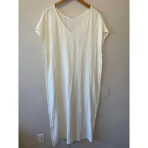 American Vintage Boho minimalistisch creme hauchdünn Relaxed Fit Kurzarm Maxikleid - Bild 1 von 12