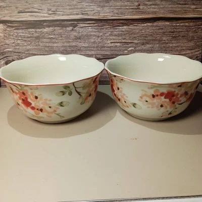 222 QUINTO cuencos de sopa de cereal blanco flor de cereal 2 flores rosas/rojas de repuesto Foto 1 de 4