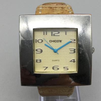 Chico's Watch 41mm Silver Tone Square Dial Leather Band New Battery - Image 1 of 4