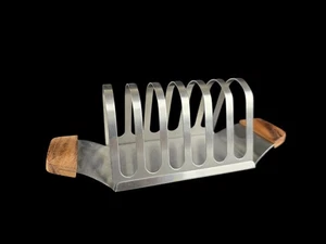 Vintage Toasthalter Brothalter Brot Toast Halter - Edelstahl Teak - 1960er - Bild 1 von 3