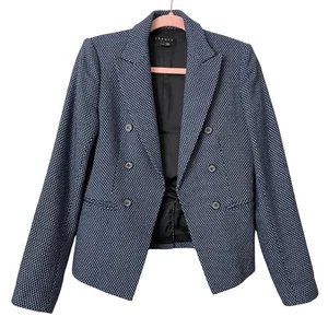 Theory Blazer Damen Größe 6 Blau Schwarz Vorne Offen Zweireiher Preppy Karriere - Bild 1 von 9