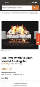 gas fireplace log set with burner - Picture 1 of 8