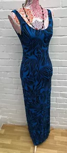 Jane Norman Maxi Dress UK 8 Blue Black Y2K Fitted Summer Holiday Long - Picture 1 of 10