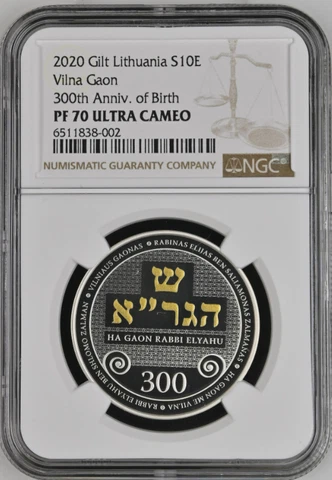 LITHUANIA 10 Eur Coin (2020) Vilna Gaon 300th Anniv. of Birth NGC PF70 Cover