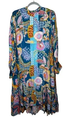 Vestido Johnny Was S Pequeño Wild Imana Mixto Estampado Floral Manga Larga Midi $420 Foto 1 de 4