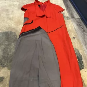 Akris Womens Short Sleeves V Neck Mid Calf Sheath Dress Red Grey Wool Size 8 - Picture 1 of 6