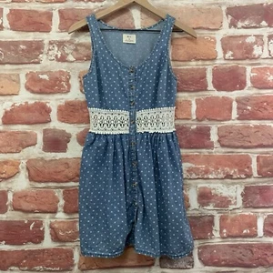 Anthropologie Pins And Needles Dress Womens Small Blue Chambray Denim Polka Dot - Picture 1 of 8