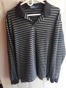 Vtg 90s Ralph Lauren Polo Striped Long Sleeves Collared Cotton Black Gray Sz XL - Picture 1 of 9