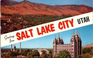 Greetings From Salt Lake City Utah Chrome Posted LDS Mountains - Picture 1 of 2
