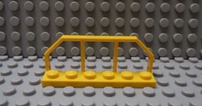 LEGO One YELLOW Modified Plate with Rail TRAIN WAGON END Fence Bridge Barricade - Image 1 of 2
