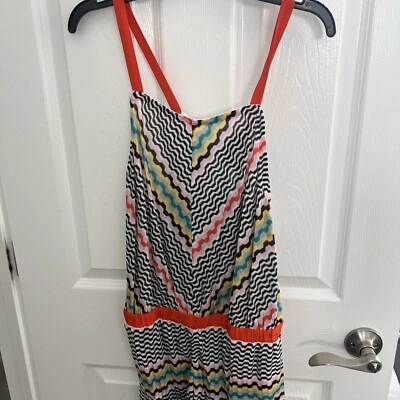 NWT MISSONI Greek Key Romper Zigzag Chevron Multicolor Poppy Orange Trim 42 - Image 1 of 4