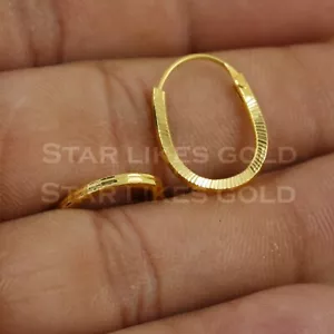 Gold Earrings 18K Gold dangling hoop Earrings 18K Real Gold Earrings Bali - Picture 1 of 6