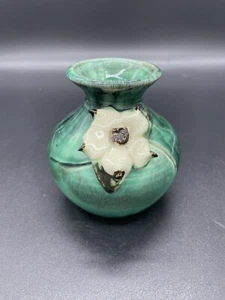 Vintage Bud Vase Green Blue Pottery Signed Ineke BC Canada Flower 3" Majolica - Picture 1 of 6