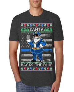 Santa Backs The Blue Pro Police Law Enforcement Santa Claus Mens Premium TShirt - Picture 1 of 17