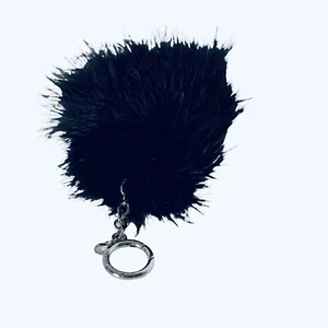 Michael Kors Black Large Fur Women’s Pom Pom Charm Key Chain Silver Tone - Picture 1 of 11