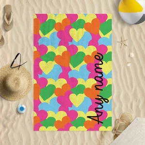 58 x 39" Personalised Multi Hearts Any Name Script Font Microfibre Beach Towel - Picture 1 of 1