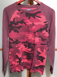 Polo Ralph Lauren Mens Thermal Crew Neck Red Camo Print Henley Shirt Size Medium - Picture 1 of 4