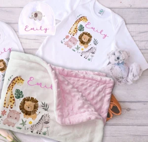 Completo neonato safari personalizzato, pigiama tema giungla, coperta - Foto 1 di 2
