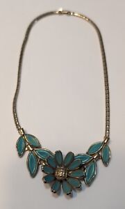 Vintage Crown Trifari Turquoise Glass Flower Necklace