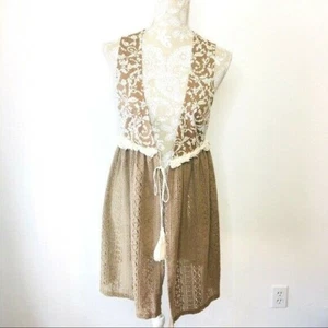 Gilet Altar'd State SMALL S in pizzo ricamato nappa boho marrone crema - Foto 1 di 7