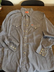 Vintage Ely Plains 17.5/35 black & white Plaid Pearl Button Western Shirt EUC - Picture 1 of 4