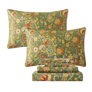 Paisley Sheets Set Full Bohemian Damask Paisley Bedding Luxurious Green Boho ... - Picture 1 of 8