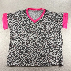 Camiseta blanca abedul mujer XL multicolor estampado de leopardo cuello en V pulóver ropa de calle - Imagen 1 de 8