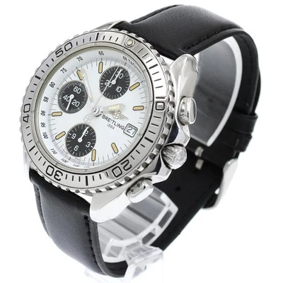 BREITLING CHRONOMAT A13051 41mm SS Leather White/Black Dial Automatic #C869 - image 1 of 4