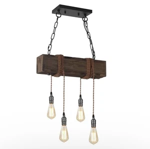 Rustic Farmhouse Wooden 4-Light Chandelier – Adjustable Hanging Pendant - Bild 1 von 9