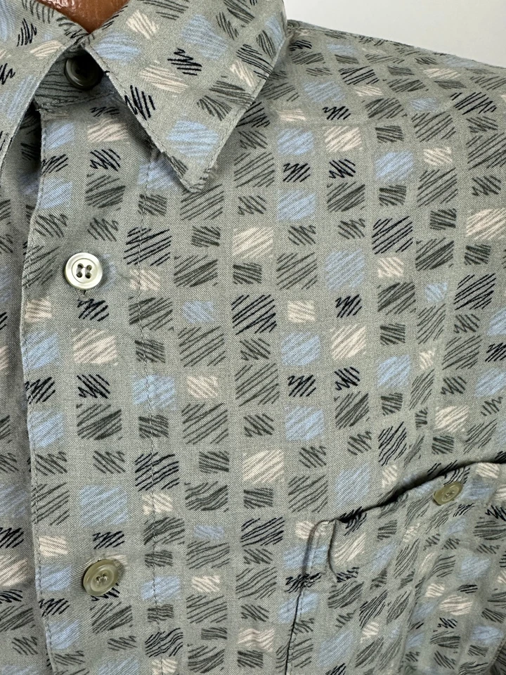 Camisa geométrica vintage años 90 para hombre 2XL salvia garabato cuadros abotonada Knightsbridge Foto 1 de 4